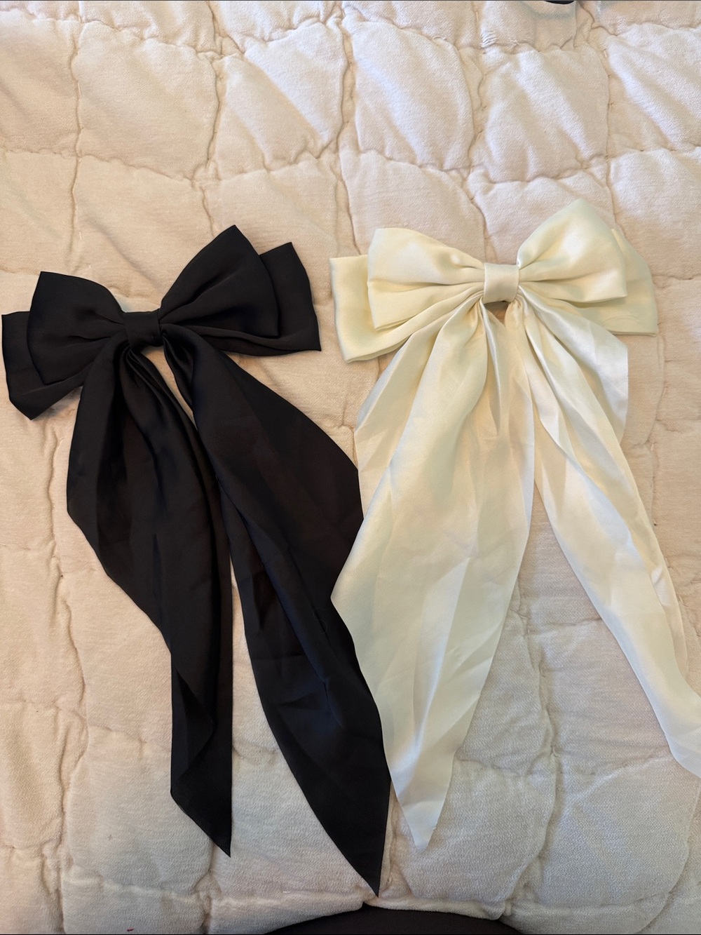 Elegant Black and Ivory Bow Hair Clips - Women Accessories